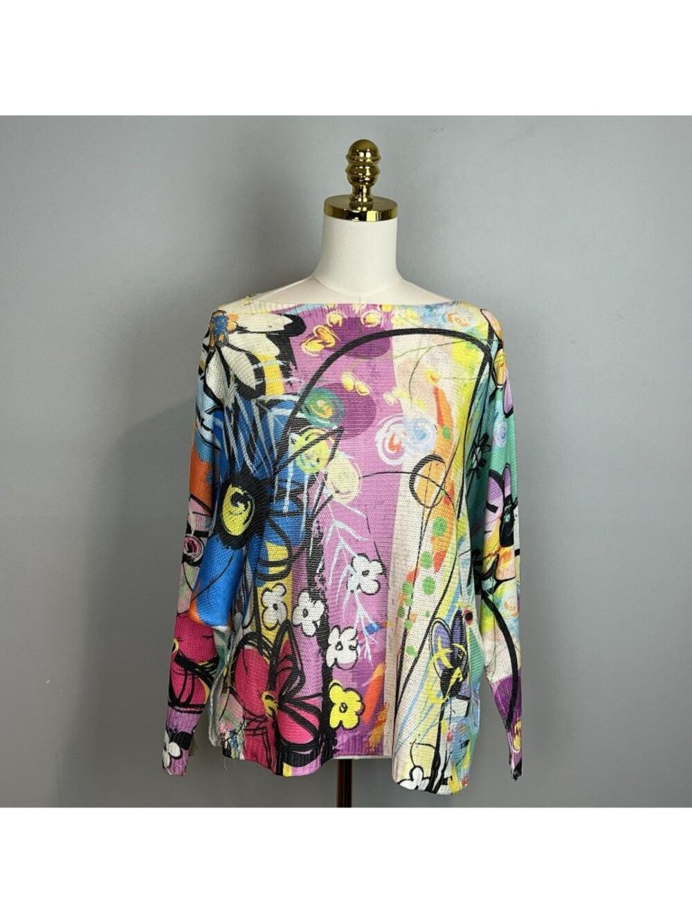 Gigi Moda Colorful Sweater Womens Size S/M Boat Neck Dolman Sleeve Italy NWT
